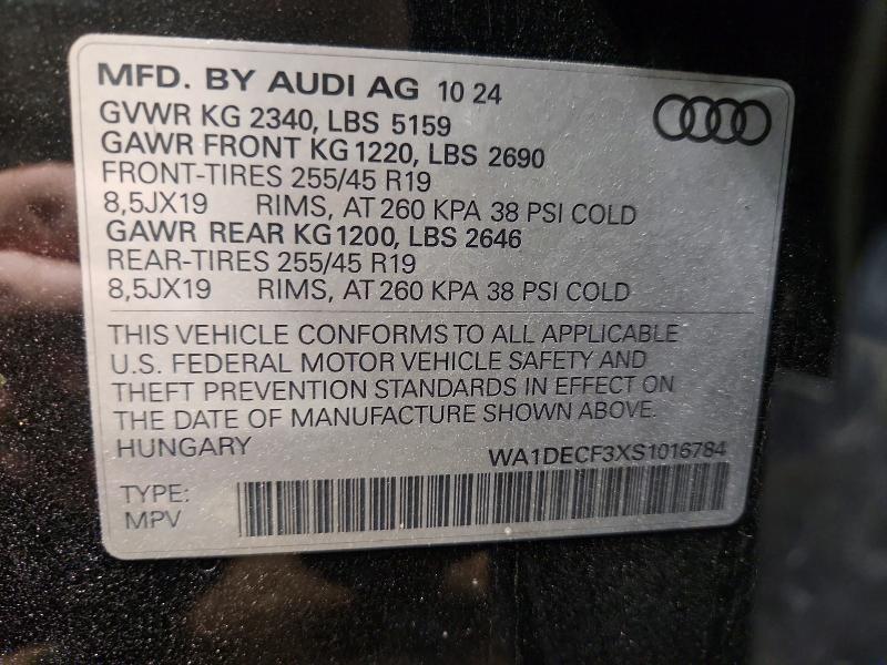 2025 Audi Q3 მანქანა იყიდება აუქციონზე, vin: WA1DECF3XS1016784, აუქციონის ნომერი: 59884846