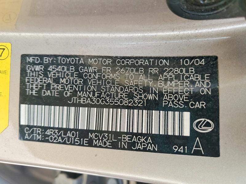Продаж на аукціоні авто 2005 Lexus Es, vin: JTHBA30G355082321, номер лоту: 61953046