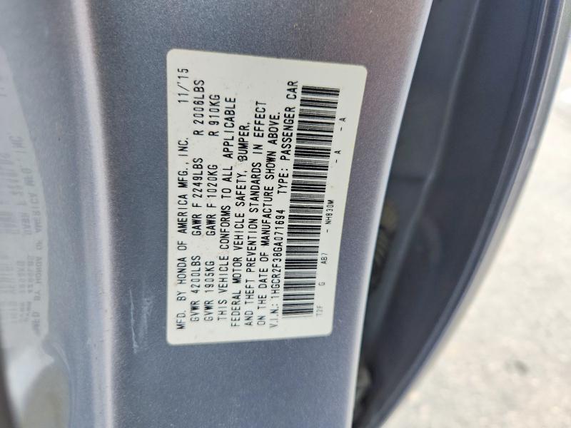 Продаж на аукціоні авто 2016 Honda Accord, vin: 1HGCR2F38GA071694, номер лоту: 59743976