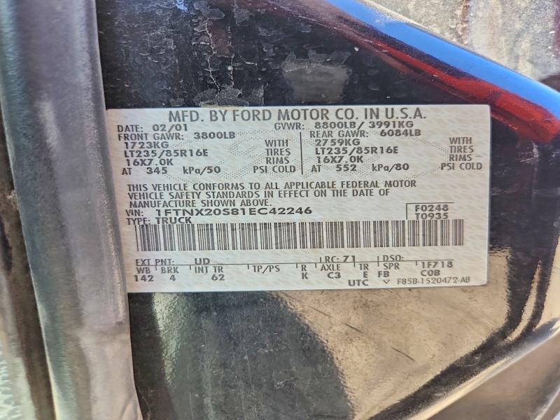 2001 Ford F250 მანქანა იყიდება აუქციონზე, vin: 1FTNX20S81EC42246, აუქციონის ნომერი: 62833716