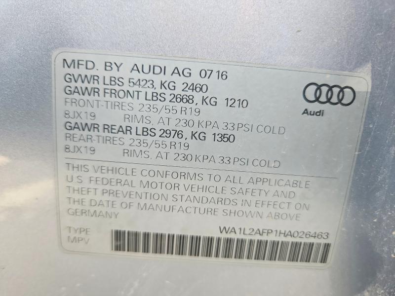 Aukcja sprzedaży 2017 Audi Q5, vin: WA1L2AFP1HA026463, numer aukcji: 59058096