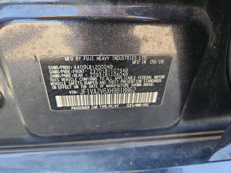Продаж на аукціоні авто 2017 Subaru Wrx, vin: JF1VA2V6XH9818862, номер лоту: 59592486