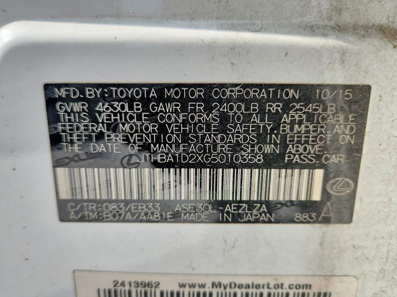 60674446 :رقم المزاد ، JTHBA1D2XG5010358 vin ، 2016 Lexus Is مزاد بيع