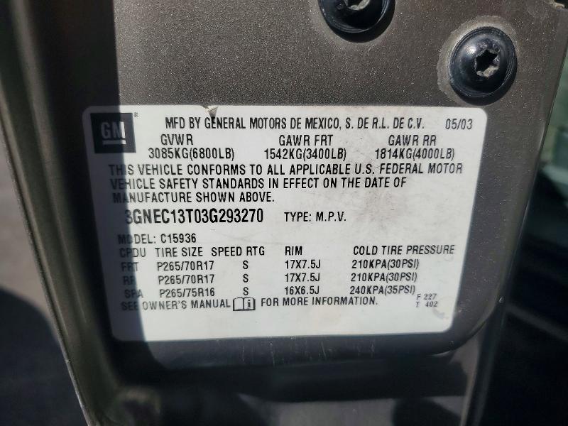 Продажа на аукционе авто 2003 Chevrolet Avalanche, vin: 3GNEC13T03G293270, номер лота: 60674326