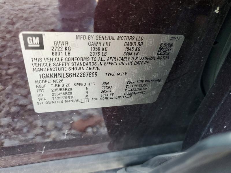 62914536 :رقم المزاد ، 1GKKNNLS6HZ267868 vin ، 2017 Gmc Acadia مزاد بيع