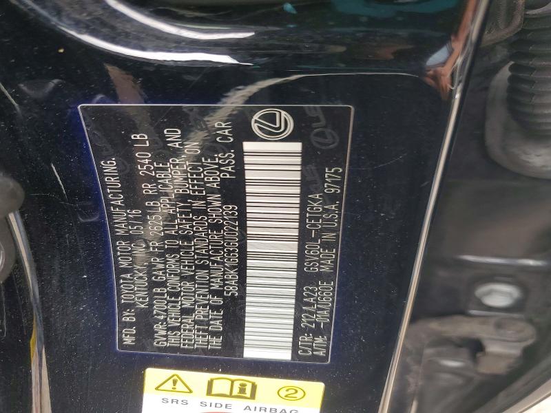 Aukcja sprzedaży 2016 Lexus Es, vin: 58ABK1GG3GU022139, numer aukcji: 60159686