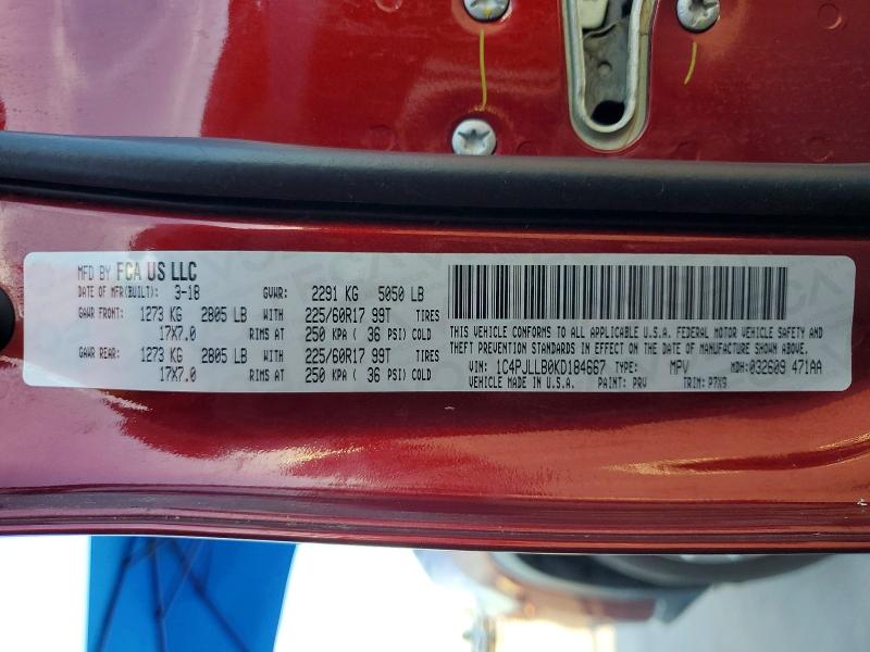 Aukcja sprzedaży 2019 Jeep Cherokee, vin: 1C4PJLLB0KD184667, numer aukcji: 62702046