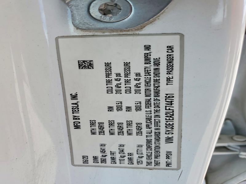 Aukcja sprzedaży 2020 Tesla Model 3, vin: 5YJ3E1EA2LF744761, numer aukcji: 59634616