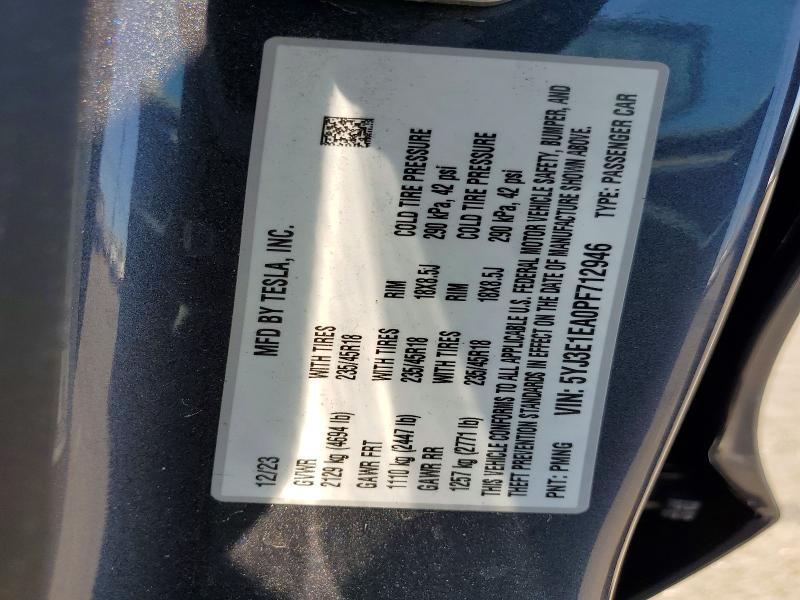61323816 :رقم المزاد ، 5YJ3E1EA0PF712946 vin ، 2023 Tesla Model 3 مزاد بيع