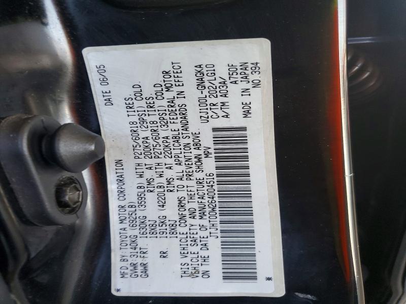 Aukcja sprzedaży 2006 Lexus Lx, vin: JTJHT00W264004516, numer aukcji: 62616476