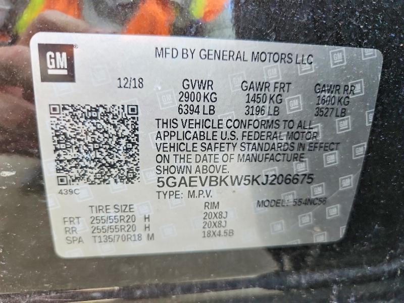 62240596 :رقم المزاد ، 5GAEVBKW5KJ206675 vin ، 2019 Buick Enclave مزاد بيع