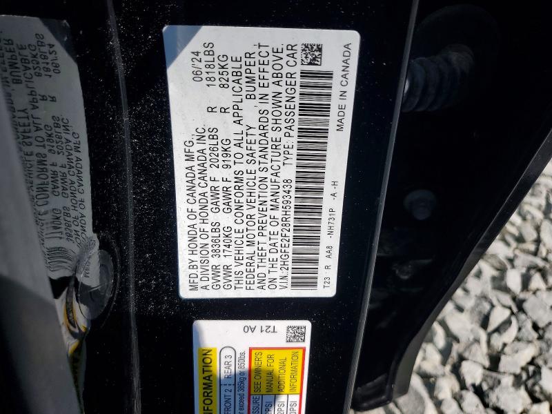 Продажа на аукционе авто 2024 Honda Civic, vin: 2HGFE2F28RH593438, номер лота: 60451156