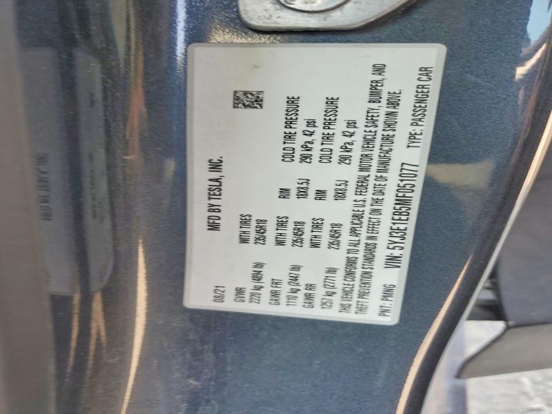 2021 Tesla Model 3 მანქანა იყიდება აუქციონზე, vin: 5YJ3E1EB5MF051077, აუქციონის ნომერი: 60706446