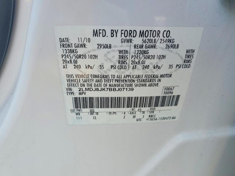 Продаж на аукціоні авто 2011 Lincoln Mkx, vin: 2LMDJ8JK7BBJ07139, номер лоту: 62923656