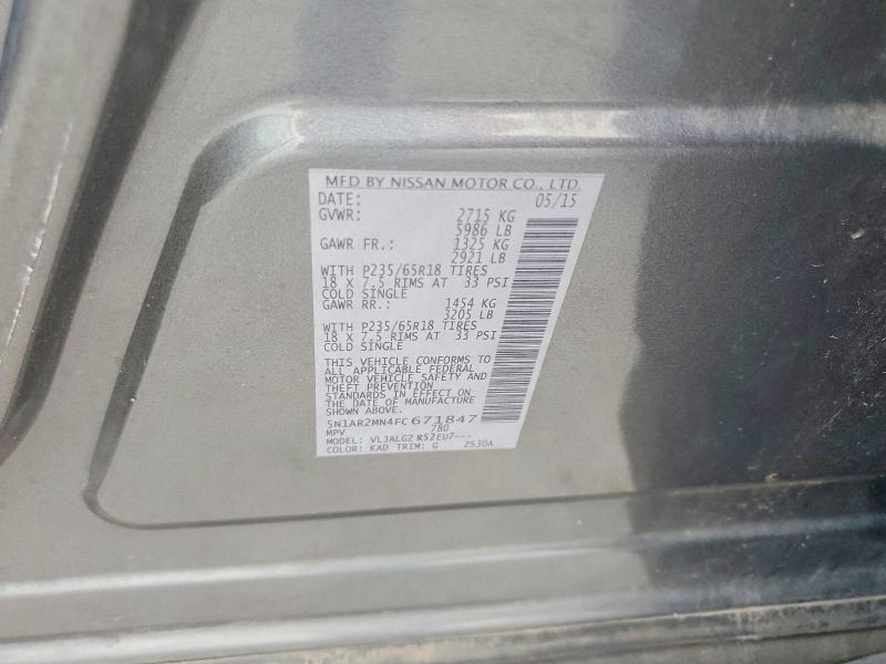 Aukcja sprzedaży 2015 Nissan Pathfinder, vin: 5N1AR2MN4FC671847, numer aukcji: 60050186