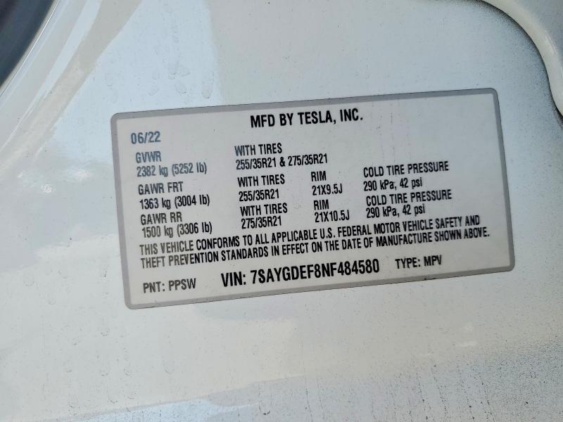 Продаж на аукціоні авто 2022 Tesla Model Y, vin: 7SAYGDEF8NF484580, номер лоту: 60274466