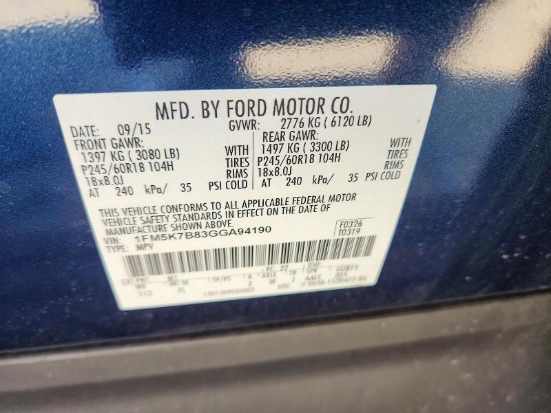 Aukcja sprzedaży 2016 Ford Explorer, vin: 1FM5K7B83GGA94190, numer aukcji: 60938106