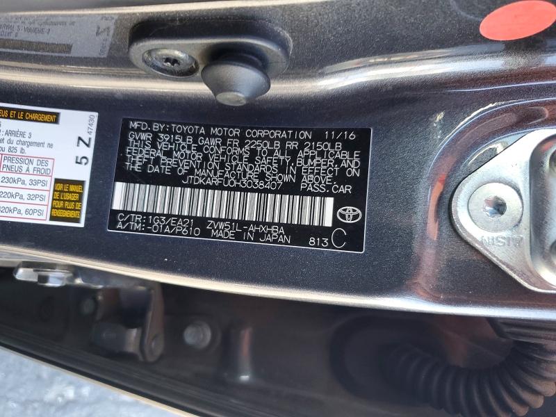 Aukcja sprzedaży 2017 Toyota Prius, vin: JTDKARFU0H3038407, numer aukcji: 60335636
