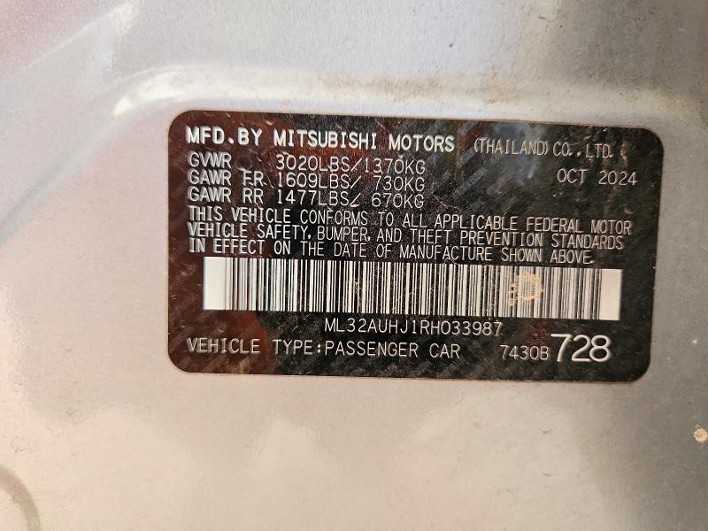 60677006 :رقم المزاد ، ML32AUHJ1RH033987 vin ، 2024 Mitsubishi Mirage مزاد بيع