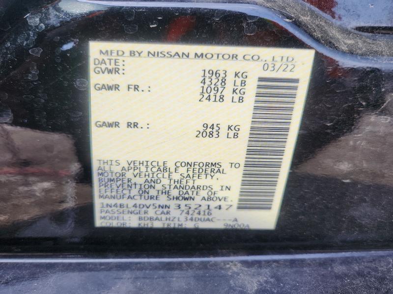 Продаж на аукціоні авто 2022 Nissan Altima, vin: 1N4BL4DV5NN352147, номер лоту: 60193366