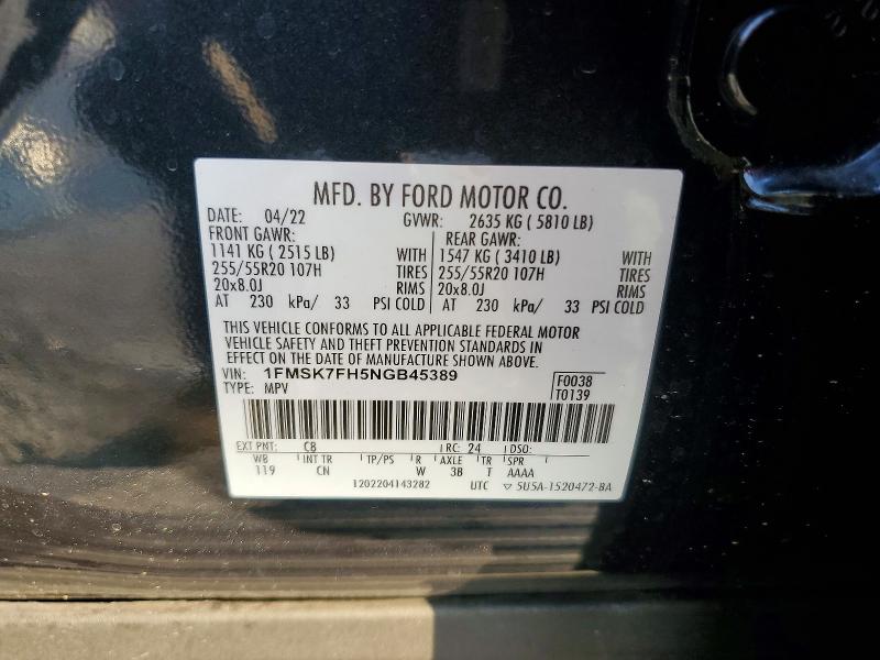 Aukcja sprzedaży 2022 Ford Explorer, vin: 1FMSK7FH5NGB45389, numer aukcji: 85964265