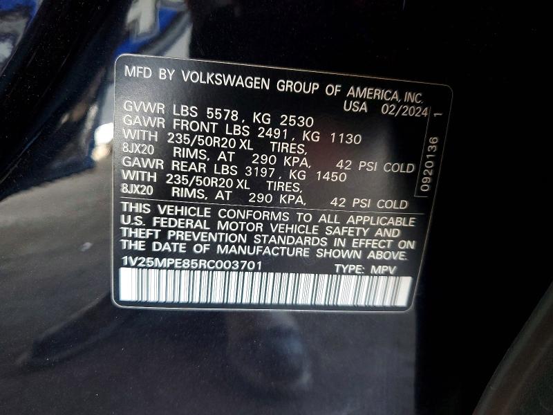 62088406 :رقم المزاد ، 1V25MPE85RC003701 vin ، 2024 Volkswagen Id.4 مزاد بيع