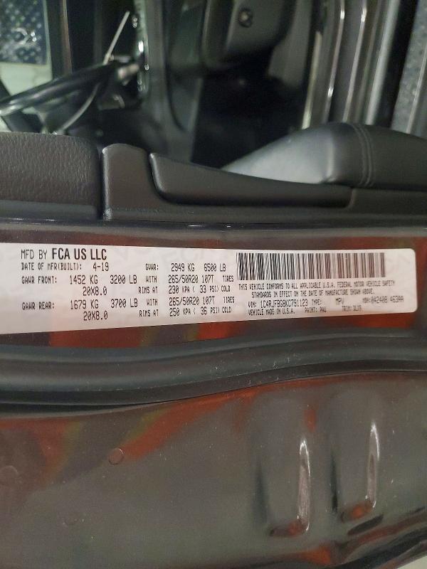 2019 Jeep Grand Cherokee მანქანა იყიდება აუქციონზე, vin: 1C4RJFBG8KC791123, აუქციონის ნომერი: 59713056