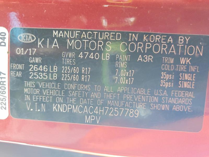 Auction sale of the 2017 Kia Sportage, vin: KNDPMCAC4H7257789, lot number: 61899096