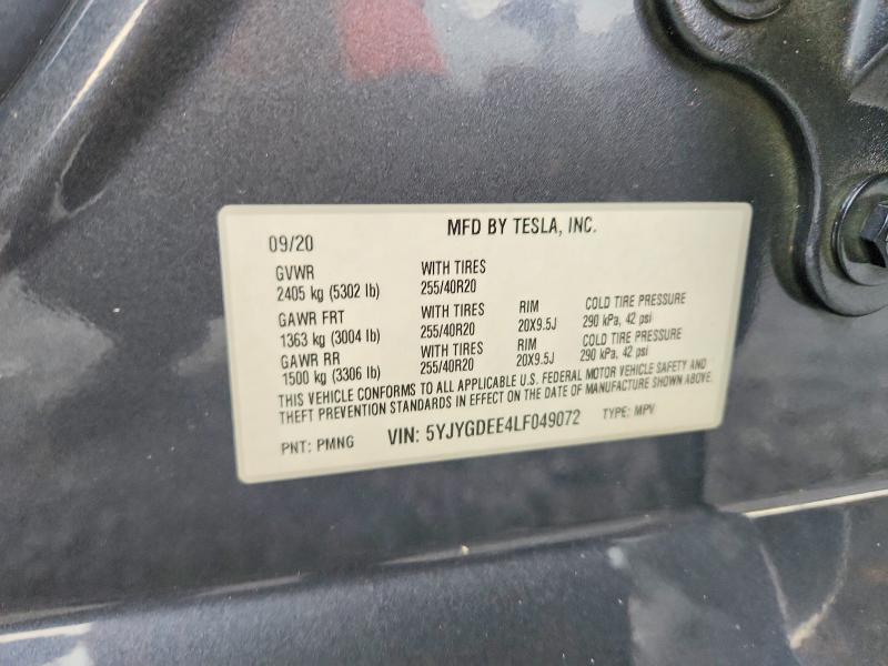 2020 Tesla Model Y მანქანა იყიდება აუქციონზე, vin: 5YJYGDEE4LF049072, აუქციონის ნომერი: 61695726