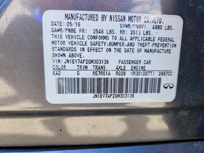 Продаж на аукціоні авто 2016 Infiniti Q50, vin: JN1EV7AP2GM303136, номер лоту: 61086886