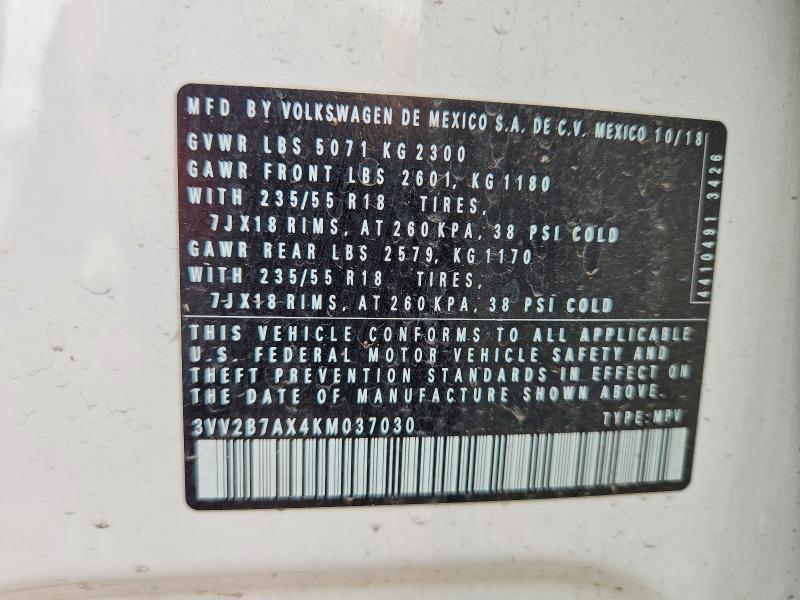 Aukcja sprzedaży 2019 Volkswagen Tiguan, vin: 3VV2B7AX4KM037030, numer aukcji: 61630276