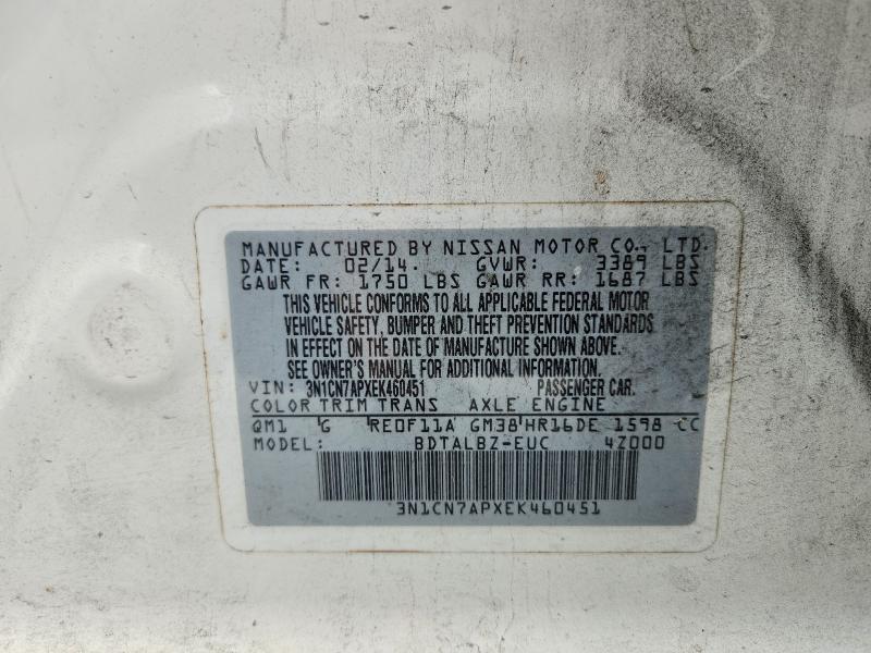 Aukcja sprzedaży 2014 Nissan Versa, vin: 3N1CN7APXEK460451, numer aukcji: 62303156