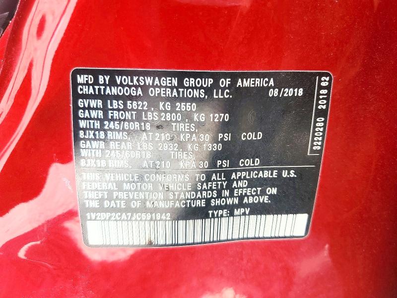 2018 Volkswagen Atlas მანქანა იყიდება აუქციონზე, vin: 1V2DP2CA7JC591942, აუქციონის ნომერი: 61857006