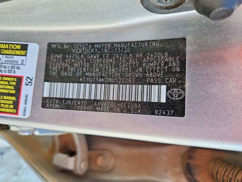 Продажа на аукционе авто 2021 Toyota Camry, vin: 4T1G11AK0MU522283, номер лота: 54584666