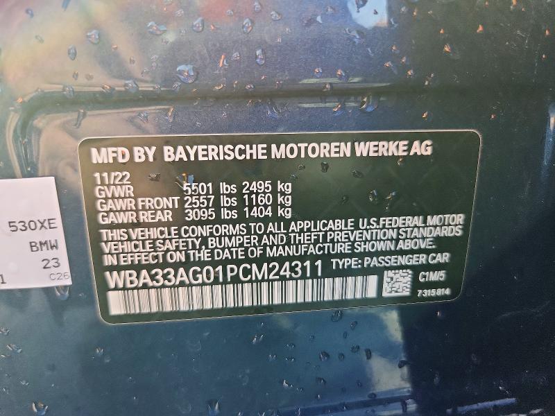Продажа на аукционе авто 2023 Bmw 530xe, vin: WBA33AG01PCM24311, номер лота: 60700686