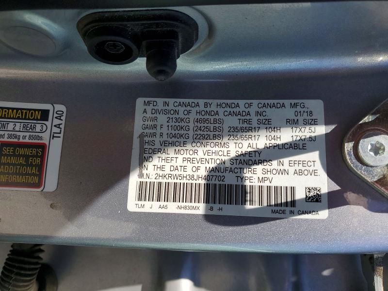 Продаж на аукціоні авто 2018 Honda Cr-v, vin: 2HKRW5H38JH407702, номер лоту: 60239996