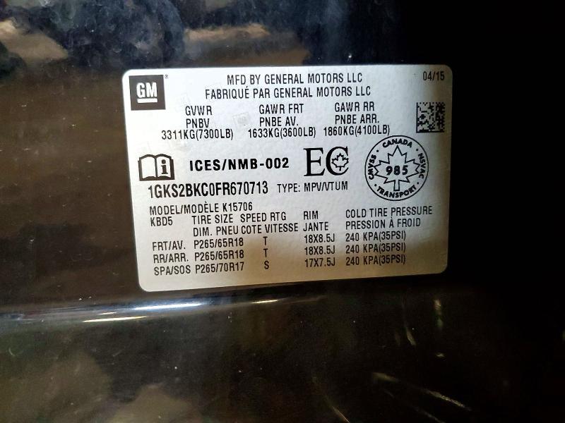 Продаж на аукціоні авто 2015 Gmc Yukon, vin: 1GKS2BKC0FR670713, номер лоту: 59146886