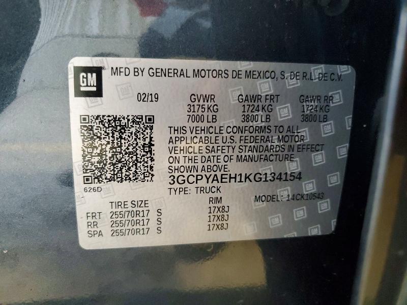 59633256 :رقم المزاد ، 3GCPYAEH1KG134154 vin ، 2019 Chevrolet Silverado مزاد بيع