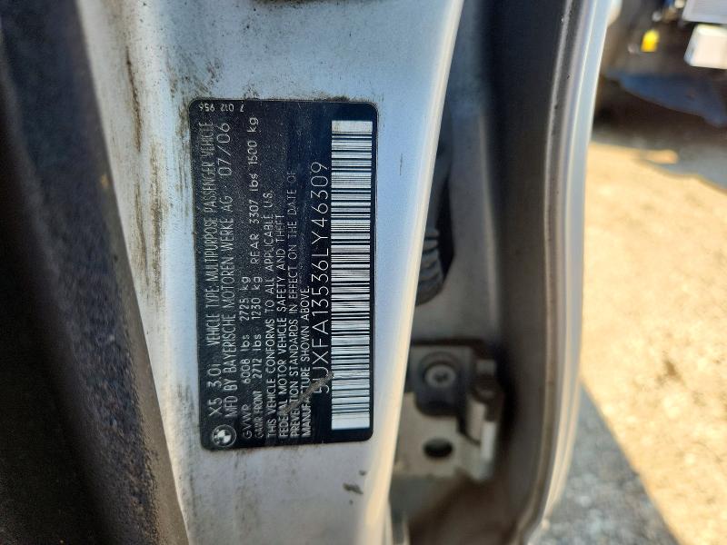 2006 Bmw X5 მანქანა იყიდება აუქციონზე, vin: 5UXFA13536LY46309, აუქციონის ნომერი: 59323396