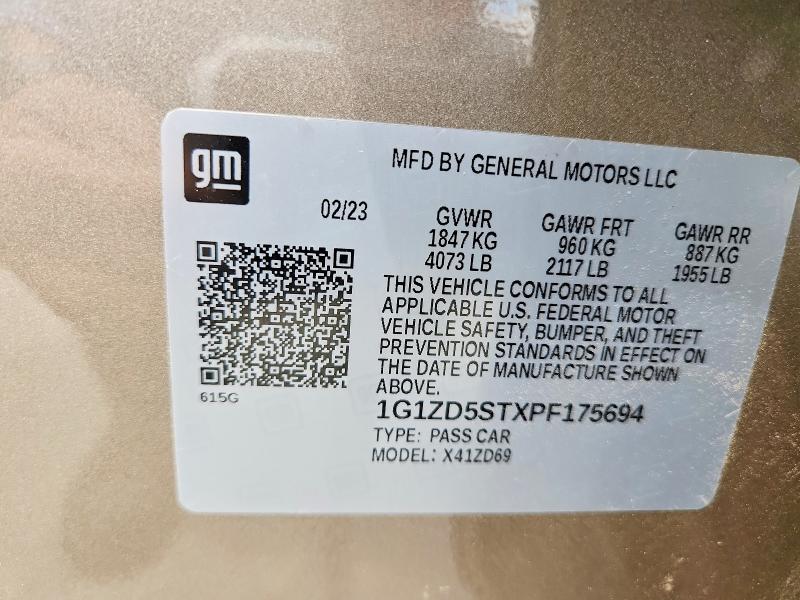 Aukcja sprzedaży 2023 Chevrolet Malibu, vin: 1G1ZD5STXPF175694, numer aukcji: 60446276