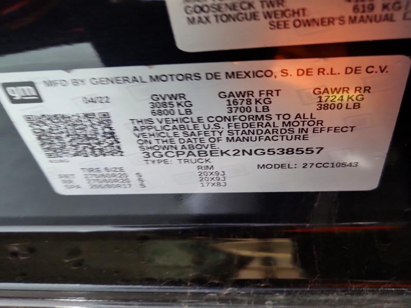 Продаж на аукціоні авто 2022 Chevrolet Silverado, vin: 3GCPABEK2NG538557, номер лоту: 61760696