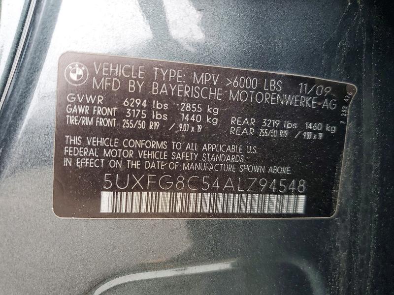 61204546 :رقم المزاد ، 5UXFG8C54ALZ94548 vin ، 2010 Bmw X6 مزاد بيع