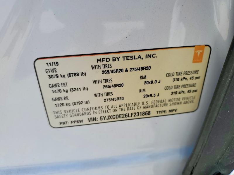 Продажа на аукционе авто 2020 Tesla Model X, vin: 5YJXCDE26LF231868, номер лота: 62316186