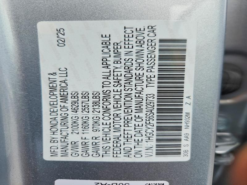 2025 Honda Accord მანქანა იყიდება აუქციონზე, vin: 1HGCY2F56SA029733, აუქციონის ნომერი: 61588146