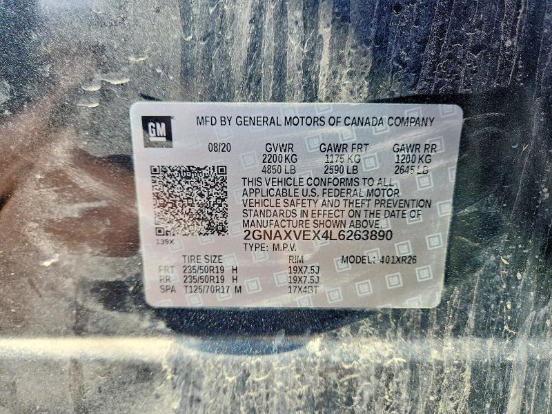 60952336 :رقم المزاد ، 2GNAXVEX4L6263890 vin ، 2020 Chevrolet Equinox مزاد بيع