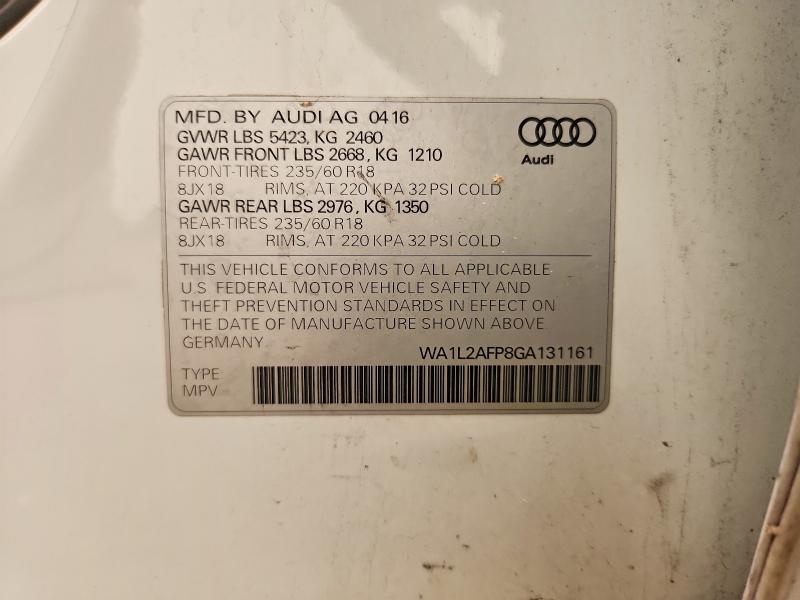 Aukcja sprzedaży 2016 Audi Q5, vin: WA1L2AFP8GA131161, numer aukcji: 60462216
