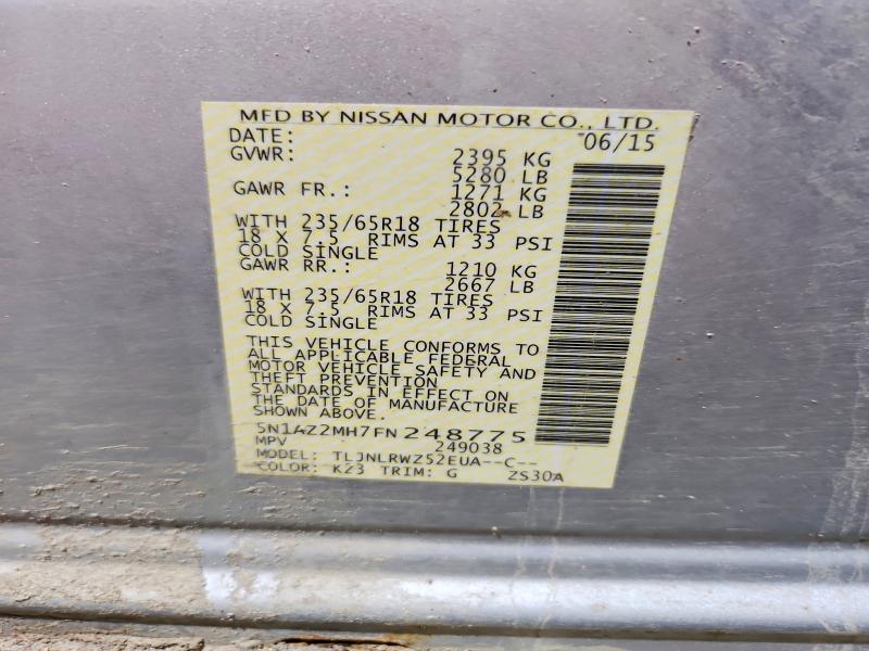 Продажа на аукционе авто 2015 Nissan Murano, vin: 5N1AZ2MH7FN248775, номер лота: 62269866