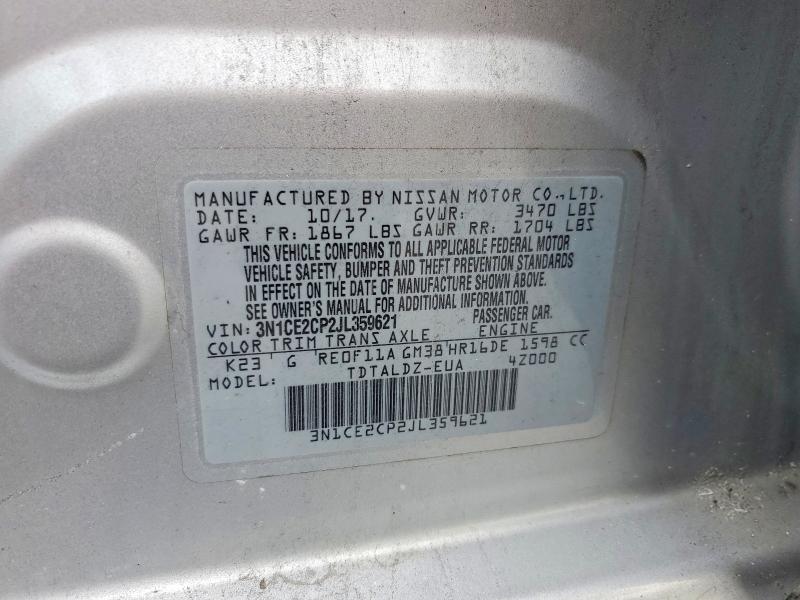 63124956 :رقم المزاد ، 3N1CE2CP2JL359621 vin ، 2018 Nissan Versa Note مزاد بيع