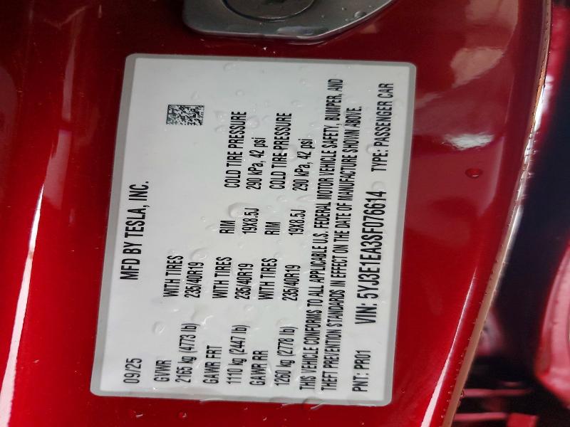 Aukcja sprzedaży 2025 Tesla Model 3, vin: 5YJ3E1EA3SF076614, numer aukcji: 61173086