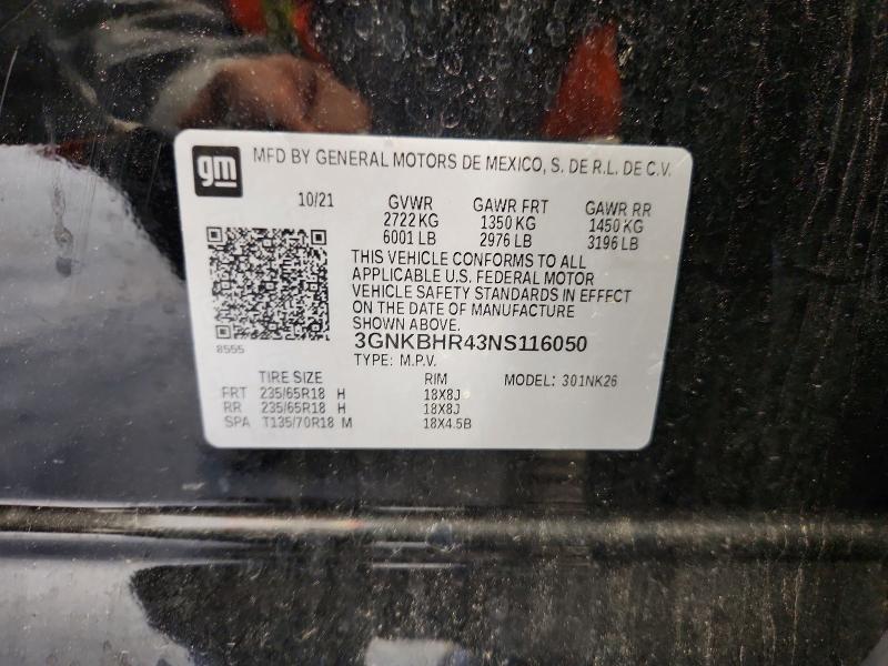 62568666 :رقم المزاد ، 3GNKBHR43NS116050 vin ، 2022 Chevrolet Blazer مزاد بيع